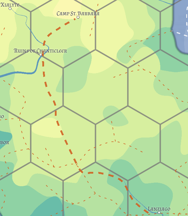 A map showing the track of the Arqi cavalry moving to reinforce Camp St. Barbara