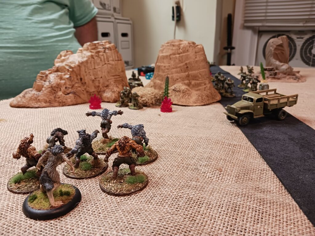German werewolves charge a pinned American unit in a game of Konflikt '47