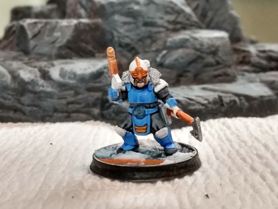IcePlanet 2002 Squat soldier. A Wargames Atlantic 'Einherjar' miniature painted in classic Lego space colors.