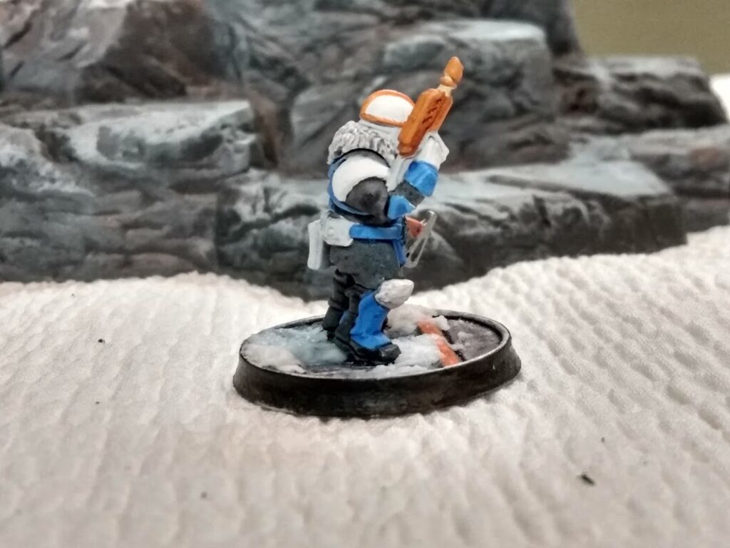 IcePlanet 2002 Squat soldier. A Wargames Atlantic 'Einherjar' miniature painted in classic Lego space colors.