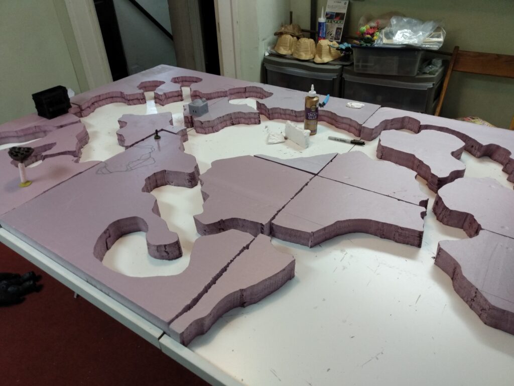 A cavern system for miniature wargames made out of insulation foam